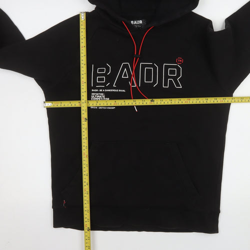 BADR Men's Black Pullover Hoodie M Sports Fleece Graphic Print
