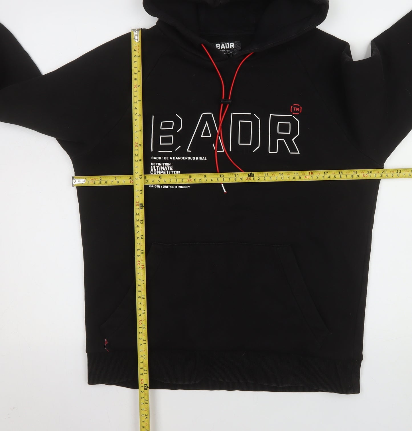 BADR Men's Black Pullover Hoodie M Sports Fleece Graphic Print