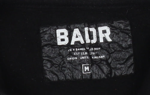 BADR Men's Black Pullover Hoodie M Sports Fleece Graphic Print