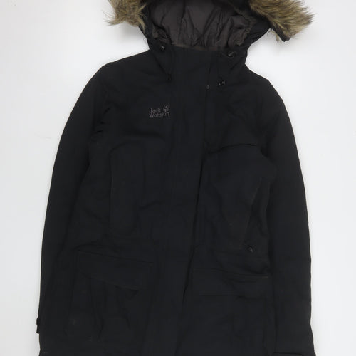 Jack Wolfskin Women's Black Long Waterproof Parka Coat Size 10