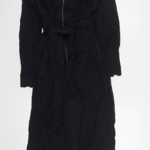 ME+EM Women's Black Regular Fit Collared Linen-Blend Jumpsuit UK 10