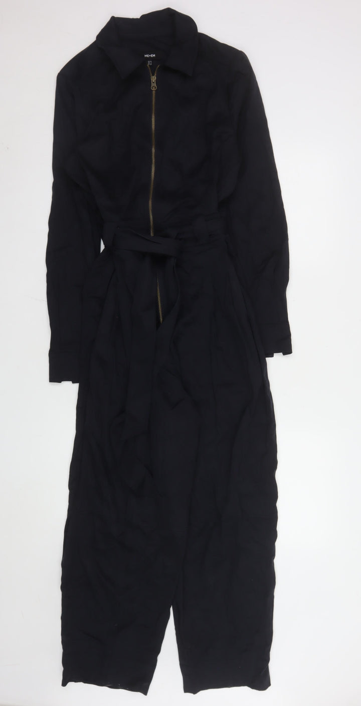 ME+EM Women's Black Regular Fit Collared Linen-Blend Jumpsuit UK 10