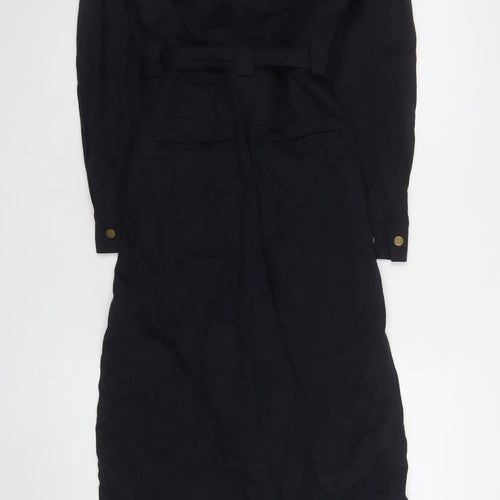ME+EM Women's Black Regular Fit Collared Linen-Blend Jumpsuit UK 10