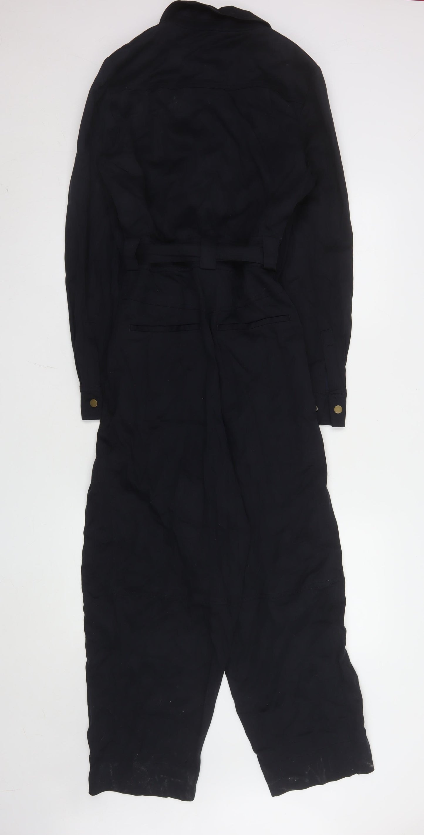 ME+EM Women's Black Regular Fit Collared Linen-Blend Jumpsuit UK 10