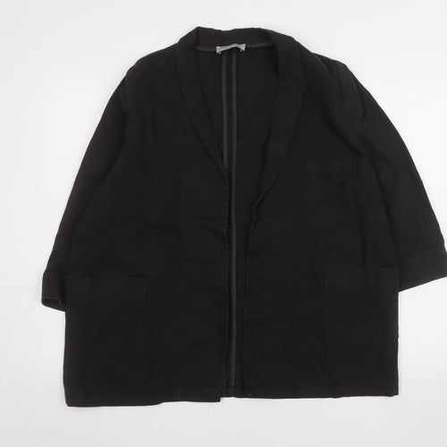 Marks and Spencer Women Black Size 14 Linen Blend Blazer Jacket