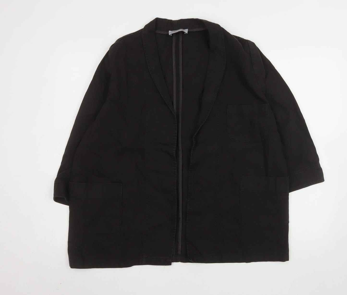 Marks and Spencer Women Black Size 14 Linen Blend Blazer Jacket