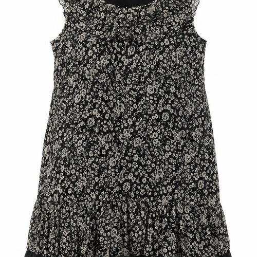 Mela Loves London Women’s Black Floral Chiffon Ruffle Tunic Blouse Size S