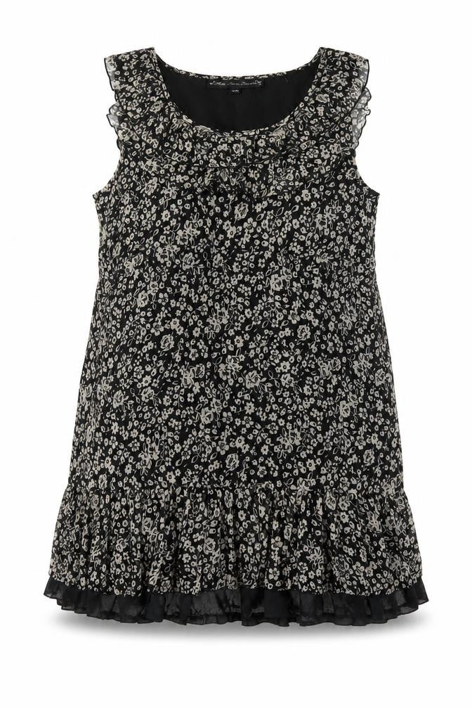 Mela Loves London Women’s Black Floral Chiffon Ruffle Tunic Blouse Size S