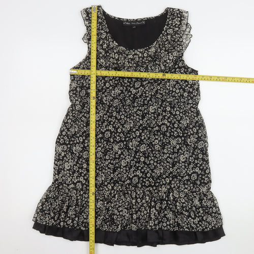 Mela Loves London Women’s Black Floral Chiffon Ruffle Tunic Blouse Size S