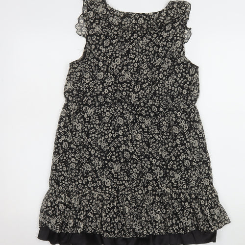Mela Loves London Women’s Black Floral Chiffon Ruffle Tunic Blouse Size S