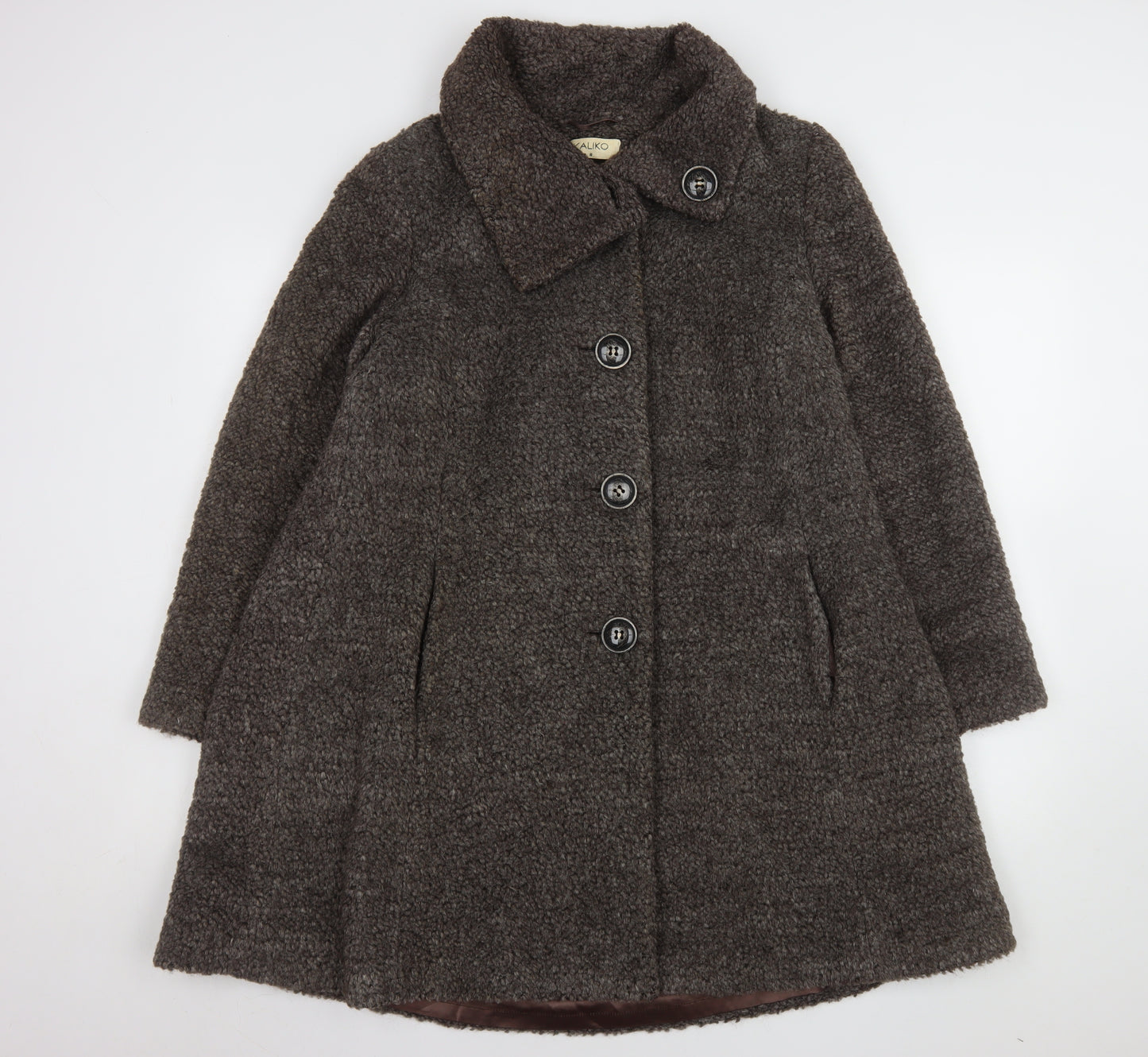 Kaliko Women Brown Wool Mohair Blend Mid-Length Coat Size 8