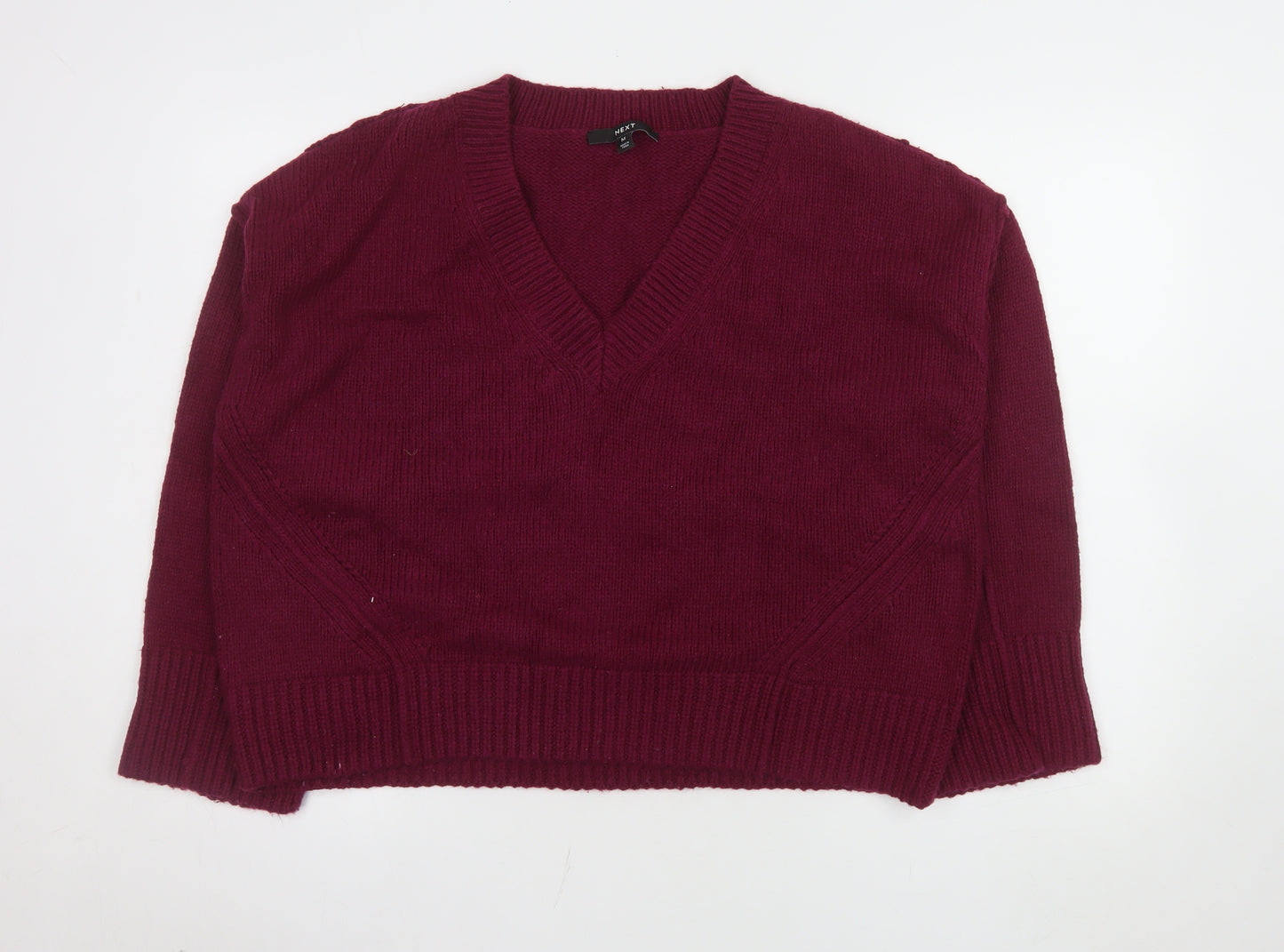 Next Women Red V-Neck Long Sleeve Wool Blend Jumper M