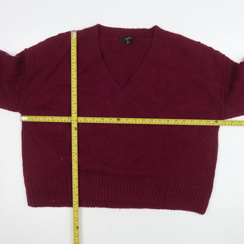 Next Women Red V-Neck Long Sleeve Wool Blend Jumper M