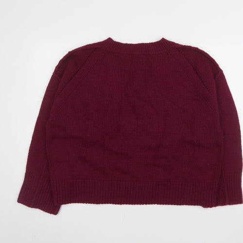 Next Women Red V-Neck Long Sleeve Wool Blend Jumper M