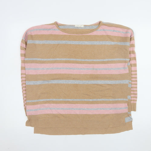 White Stuff Women’s Beige Striped Cotton Blend Jumper UK 16