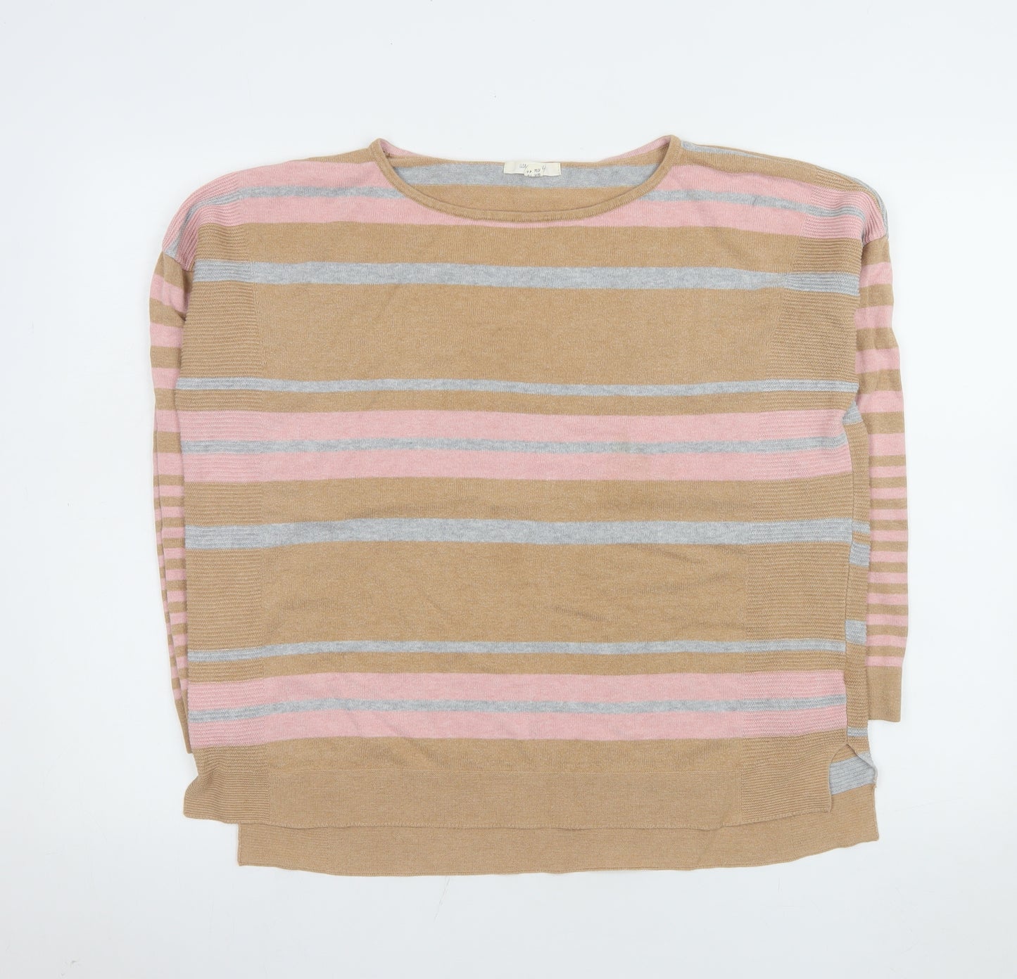 White Stuff Women’s Beige Striped Cotton Blend Jumper UK 16