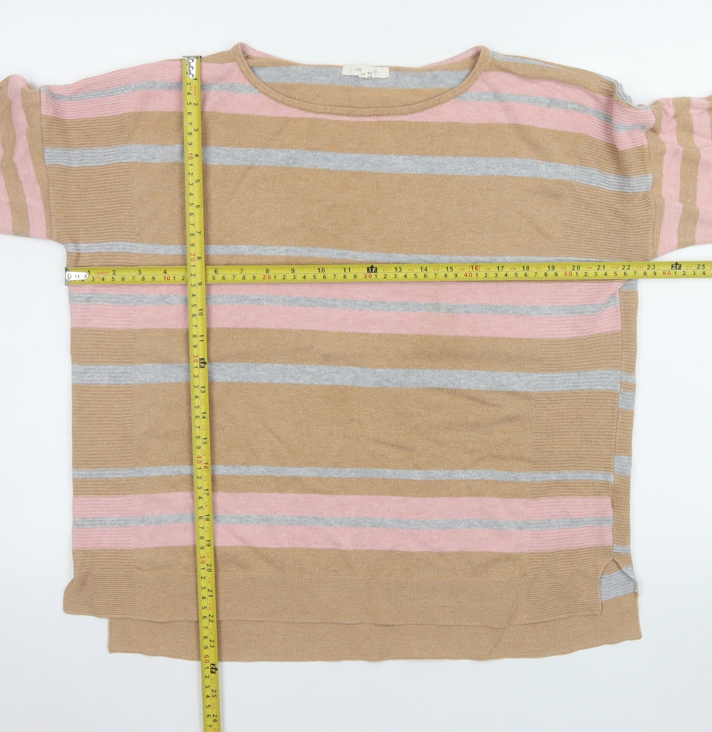 White Stuff Women’s Beige Striped Cotton Blend Jumper UK 16