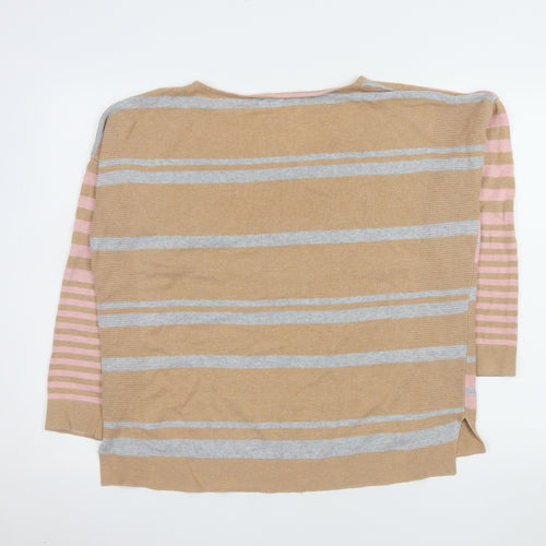 White Stuff Women’s Beige Striped Cotton Blend Jumper UK 16