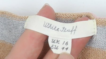 White Stuff Women’s Beige Striped Cotton Blend Jumper UK 16