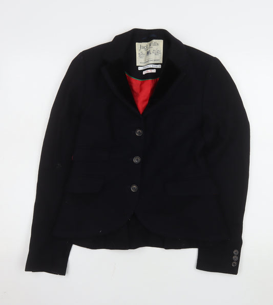 Jack Wills Womens Black Wool Blazer Size 10 Tailored Jacket
