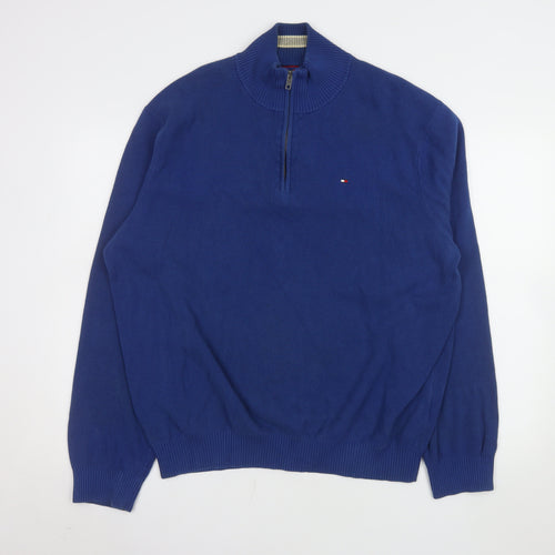 Tommy Hilfiger Men's Blue XL 1/4 Zip Mock Neck Cotton Sweatshirt