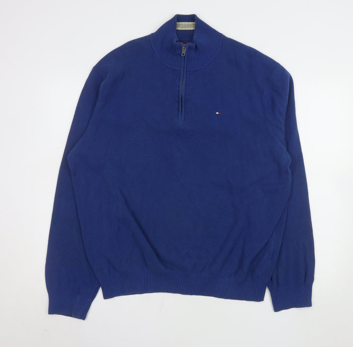 Tommy Hilfiger Men's Blue XL 1/4 Zip Mock Neck Cotton Sweatshirt