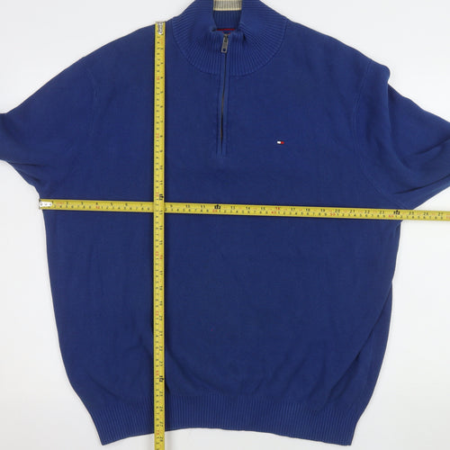 Tommy Hilfiger Men's Blue XL 1/4 Zip Mock Neck Cotton Sweatshirt