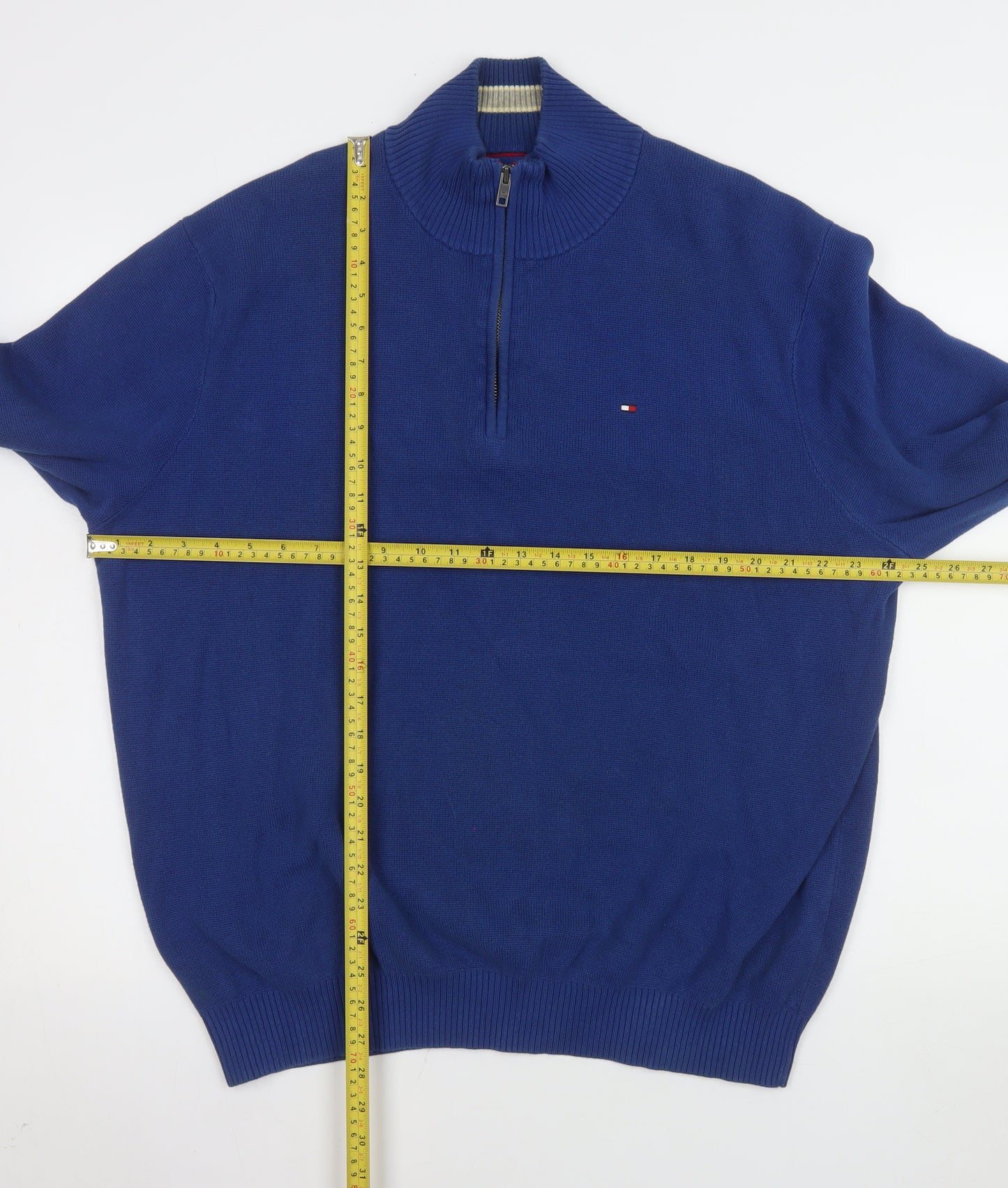 Tommy Hilfiger Men's Blue XL 1/4 Zip Mock Neck Cotton Sweatshirt