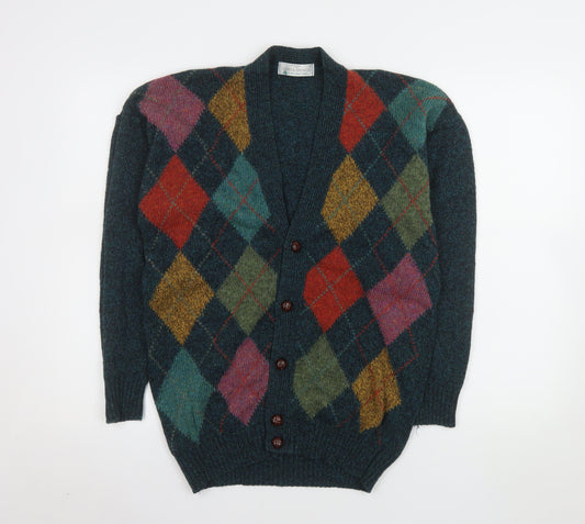 Marks and Spencer Men's Multicoloured Wool Argyle Cardigan Size S