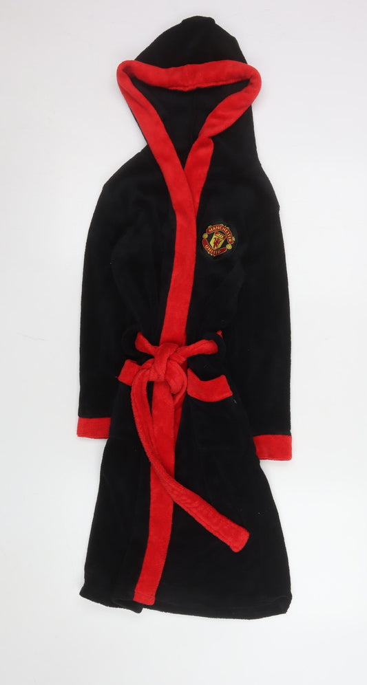 Manchester United Boys Black Red Fleece Hooded Robe 9-10 Years