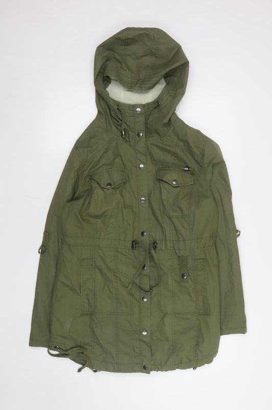 South Women’s Green Cotton Parka Jacket UK 14 Hooded Casual