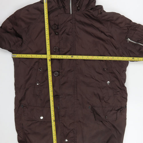 Pop England Women's Brown Faux Fur Trim Hooded Parka Jacket Size S