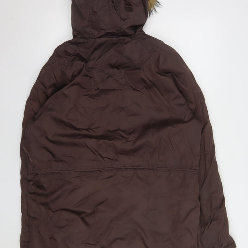 Pop England Women's Brown Faux Fur Trim Hooded Parka Jacket Size S