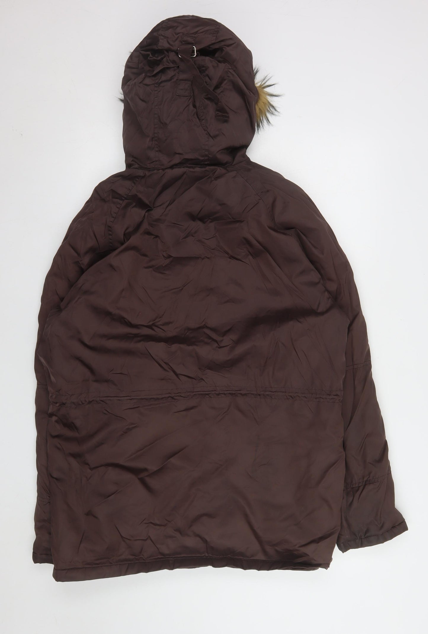 Pop England Women's Brown Faux Fur Trim Hooded Parka Jacket Size S