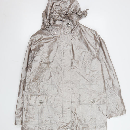 Eliza Gracy Womens Silver Hooded Waterproof Jacket Size 14