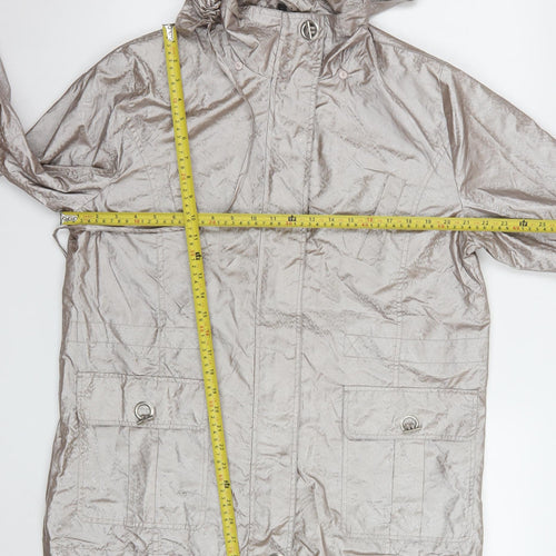 Eliza Gracy Womens Silver Hooded Waterproof Jacket Size 14