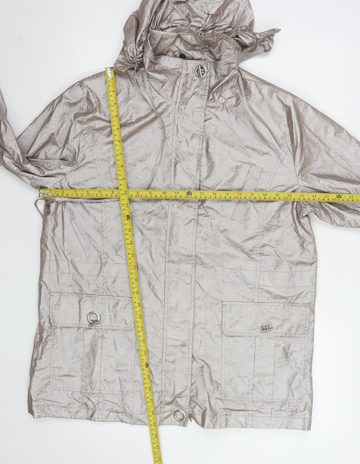 Eliza Gracy Womens Silver Hooded Waterproof Jacket Size 14