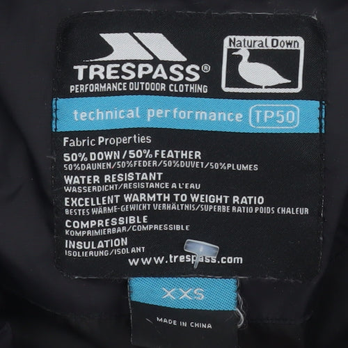 Trespass Men’s Black 2XS Puffer Jacket Hooded Down Insulated Winter Coat