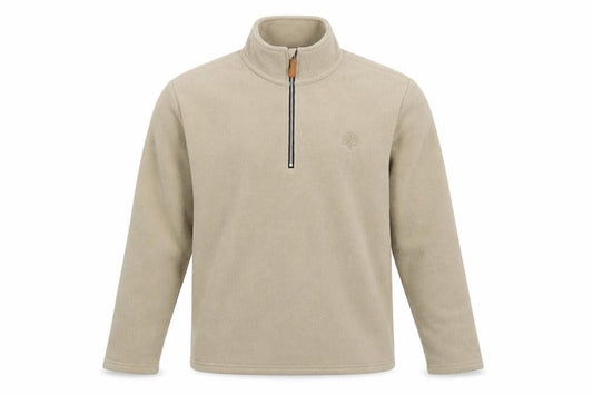 Front view of Eikeland Oakspirit Men's Beige Fleece 1/4 Zip Sweatshirt XL