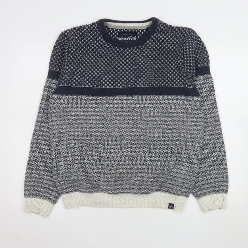 Weird Fish Men's Blue Waffle Knit Cotton Acrylic Jumper M