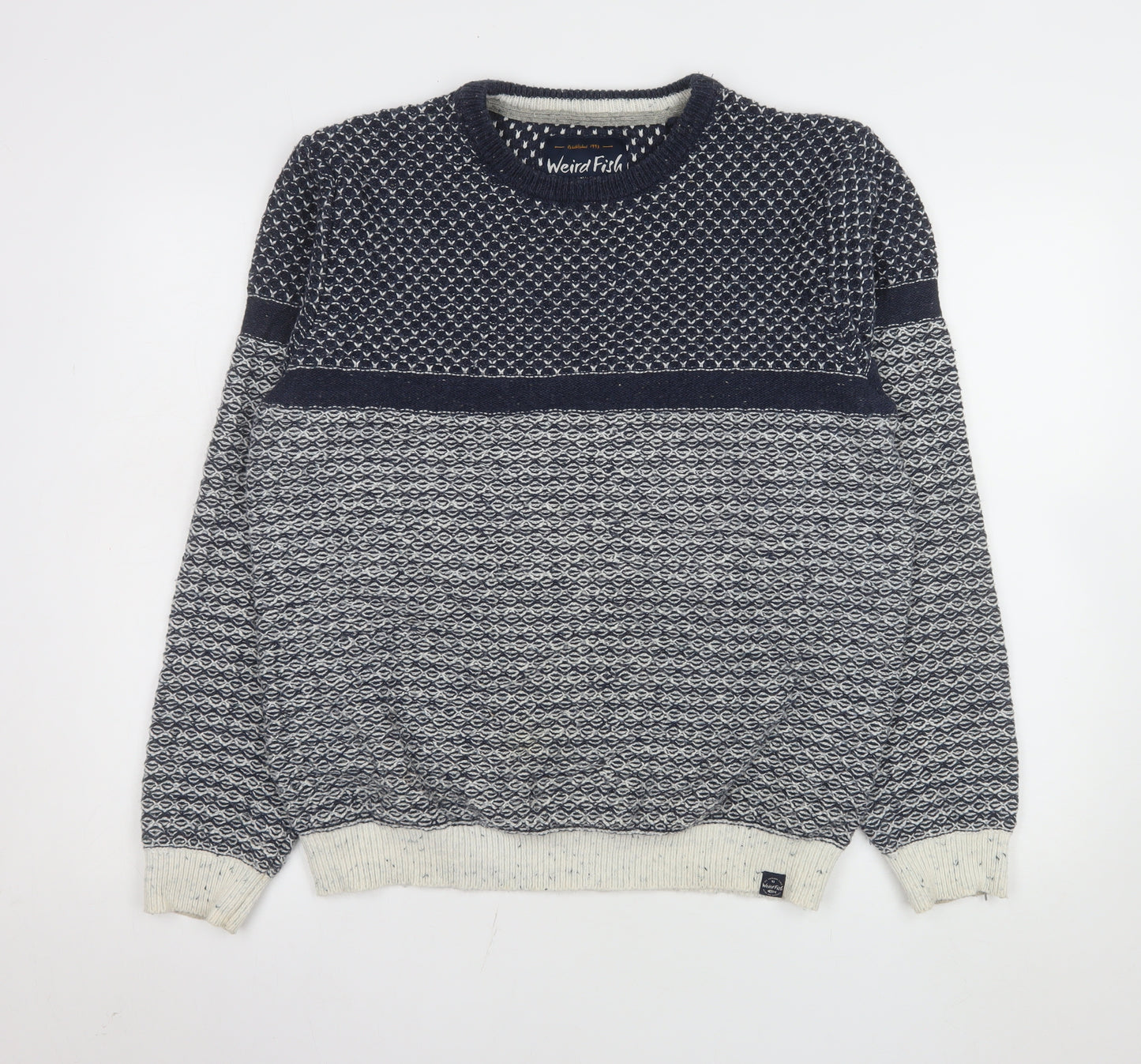 Weird Fish Men's Blue Waffle Knit Cotton Acrylic Jumper M
