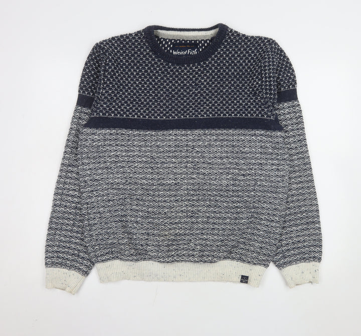 Weird Fish Men's Blue Waffle Knit Cotton Acrylic Jumper M