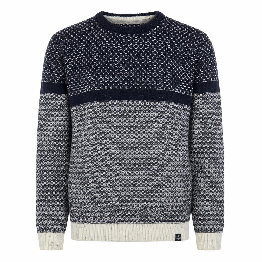 Front view of Weird Fish Men's Blue Waffle Knit Cotton Acrylic Jumper M