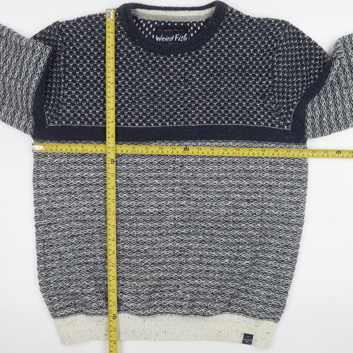 Weird Fish Men's Blue Waffle Knit Cotton Acrylic Jumper M