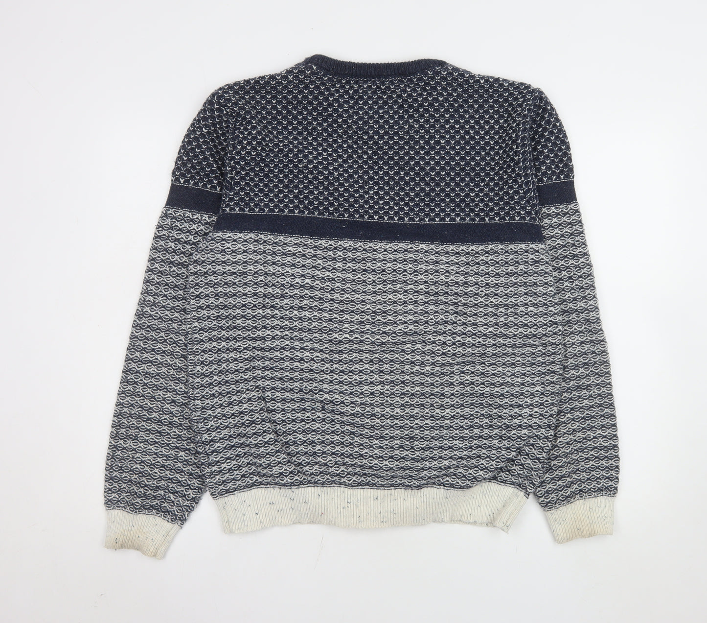 Weird Fish Men's Blue Waffle Knit Cotton Acrylic Jumper M