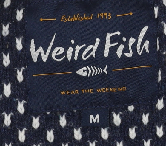Weird Fish Men's Blue Waffle Knit Cotton Acrylic Jumper M