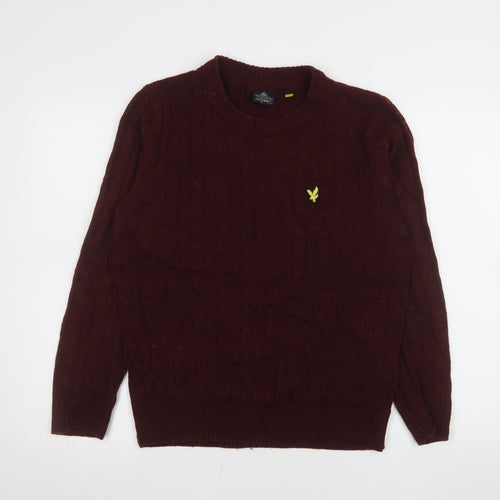 Lyle & Scott Men's Red Cable-Knit Cotton Crew Neck Jumper 2XL