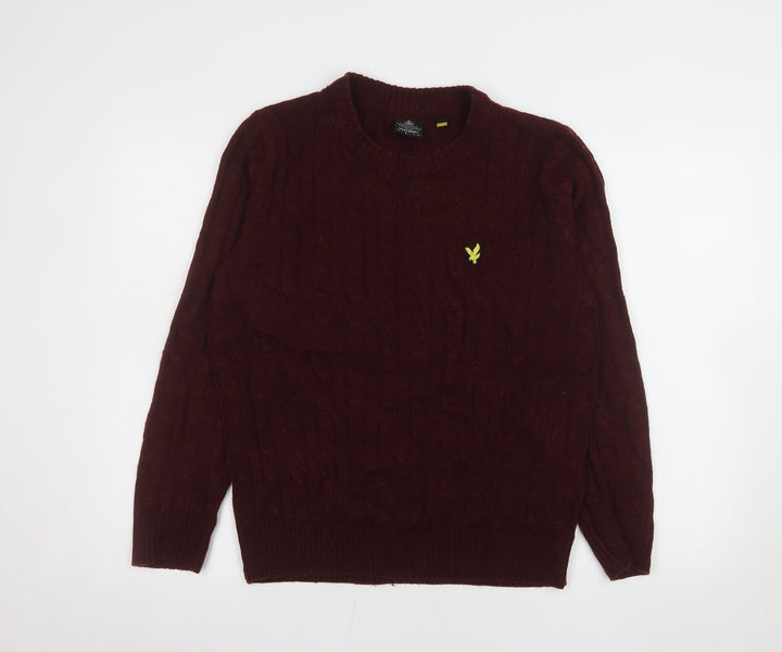 Lyle & Scott Men's Red Cable-Knit Cotton Crew Neck Jumper 2XL
