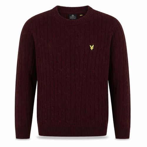Lyle & Scott Men's Red Cable-Knit Cotton Crew Neck Jumper 2XL