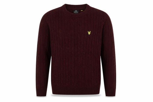 Front view of Lyle & Scott Men's Red Cable-Knit Cotton Crew Neck Jumper 2XL